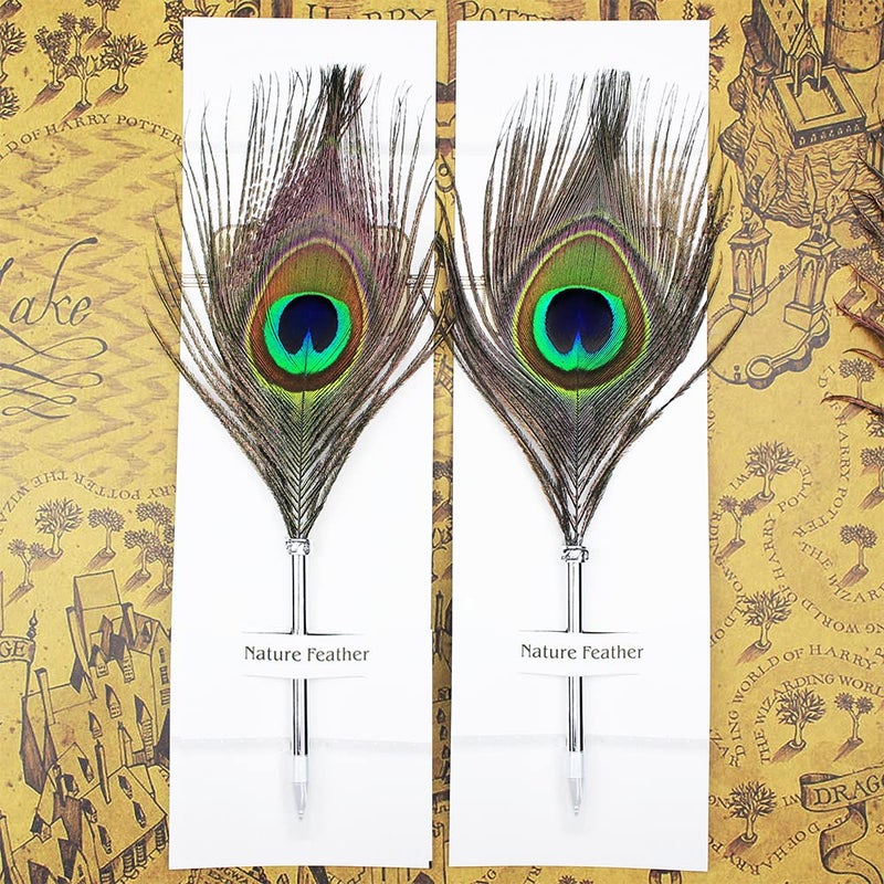 OPENDGO Peacock Feather Ballpoint Pen,Black Ink Vintage Feather Quill Refined Plated Rod Quill Ballpoint Pen For School Writing â–Wedding Gift Signature Pen (1*Peacock Feather Pen) - Image 3